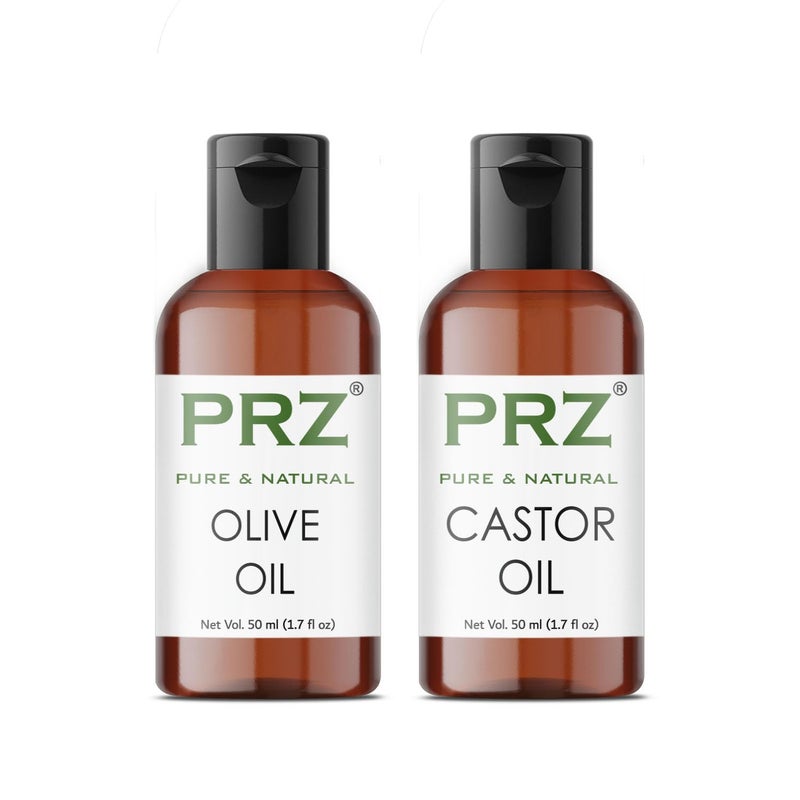 PRZ Combo of Extra Virgin Olive Oil & Castor Oil, 100% Pure Cold Pressed Oil for Hair, Skin and Body Massage (50ML Each) - Image 4
