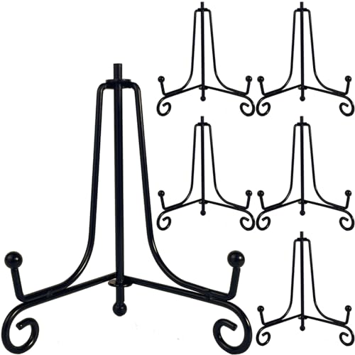 HENABLE 6PCS Premium Black Iron Plate Stands for Display 4 Inch, Decorative Solid Metal Plate Holders for Displaying, Mini Easel, Frame, Book, Card, Plaque, Bowl, Picture Stands for Display - Image 1