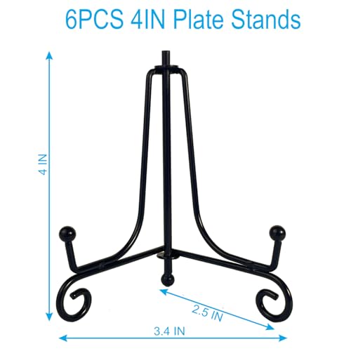 HENABLE 6PCS Premium Black Iron Plate Stands for Display 4 Inch, Decorative Solid Metal Plate Holders for Displaying, Mini Easel, Frame, Book, Card, Plaque, Bowl, Picture Stands for Display - Image 2
