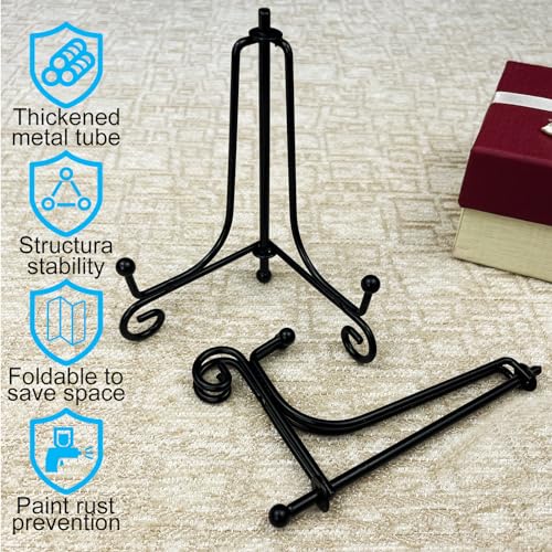 HENABLE 6PCS Premium Black Iron Plate Stands for Display 4 Inch, Decorative Solid Metal Plate Holders for Displaying, Mini Easel, Frame, Book, Card, Plaque, Bowl, Picture Stands for Display - Image 5