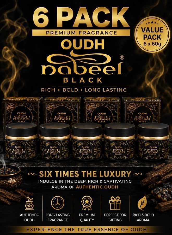 Nabeel Pack of 6 Nabeel Black Oudh Incense 60 GM Premium Arabian Bakhoor for Luxurious Long-Lasting Fragrance and Spiritual Ambiance - Image 2