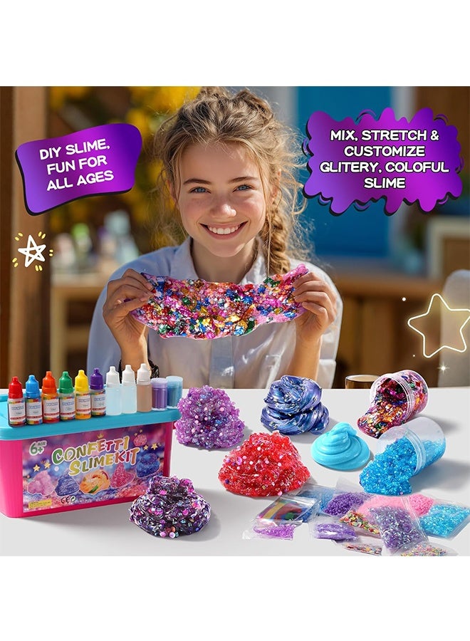 Beauenty Confetti Slime Making Kit - DIY Slime Kit with Clear Glue, Color Dyes & Glitter Decorations, Complete Slime Craft Set for Kids Ages 6+ - Image 2