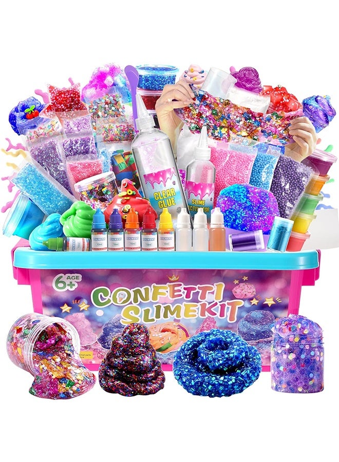 Beauenty Confetti Slime Making Kit - DIY Slime Kit with Clear Glue, Color Dyes & Glitter Decorations, Complete Slime Craft Set for Kids Ages 6+ - Image 1