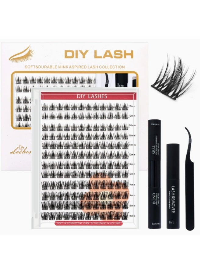 144pcs False Eyelashes With Glue Kit, Multi-Density & Mixed-Length Individual Lash Clusters With Lash Bond, Lash Remover And Non-Sharp Hard Applicator Tweezer, Eyelash Extension Kit, Easy To Apply At Home - Image 1
