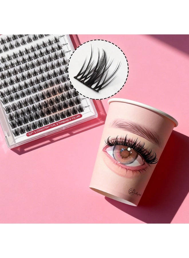 144pcs False Eyelashes With Glue Kit, Multi-Density & Mixed-Length Individual Lash Clusters With Lash Bond, Lash Remover And Non-Sharp Hard Applicator Tweezer, Eyelash Extension Kit, Easy To Apply At Home - Image 2