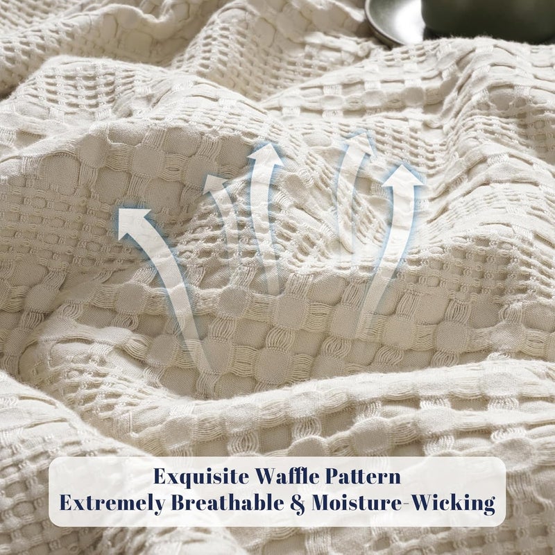 PHF بطانية الوافل القطنية من الخيزران كينغ (264 سم × 228 سم) للكنبة، السرير، مقاومة للتمزق لفصل الربيع والصيف خفيفة الوزن وقابلة للتنفس، كتان - Image 4