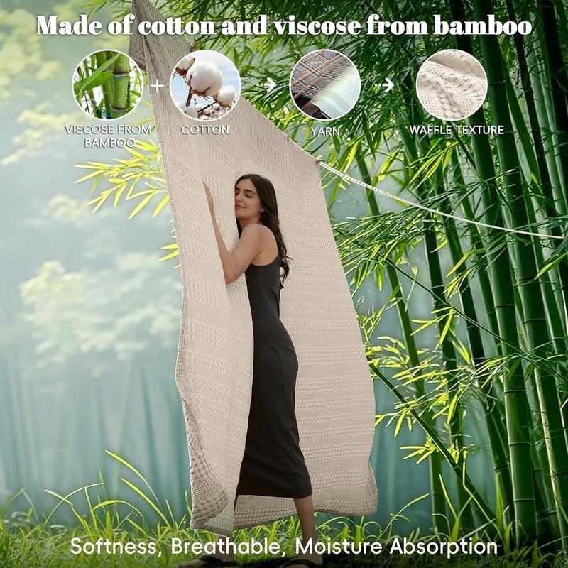 PHF بطانية الوافل القطنية من الخيزران كينغ (264 سم × 228 سم) للكنبة، السرير، مقاومة للتمزق لفصل الربيع والصيف خفيفة الوزن وقابلة للتنفس، كتان - Image 2