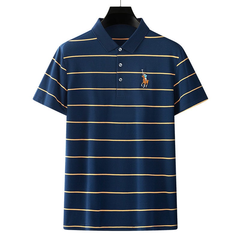 Men's Summer Short Sleeve Striped Polo Shirt Embroidered Business High-End Turned Collar Casual Top - Image 2