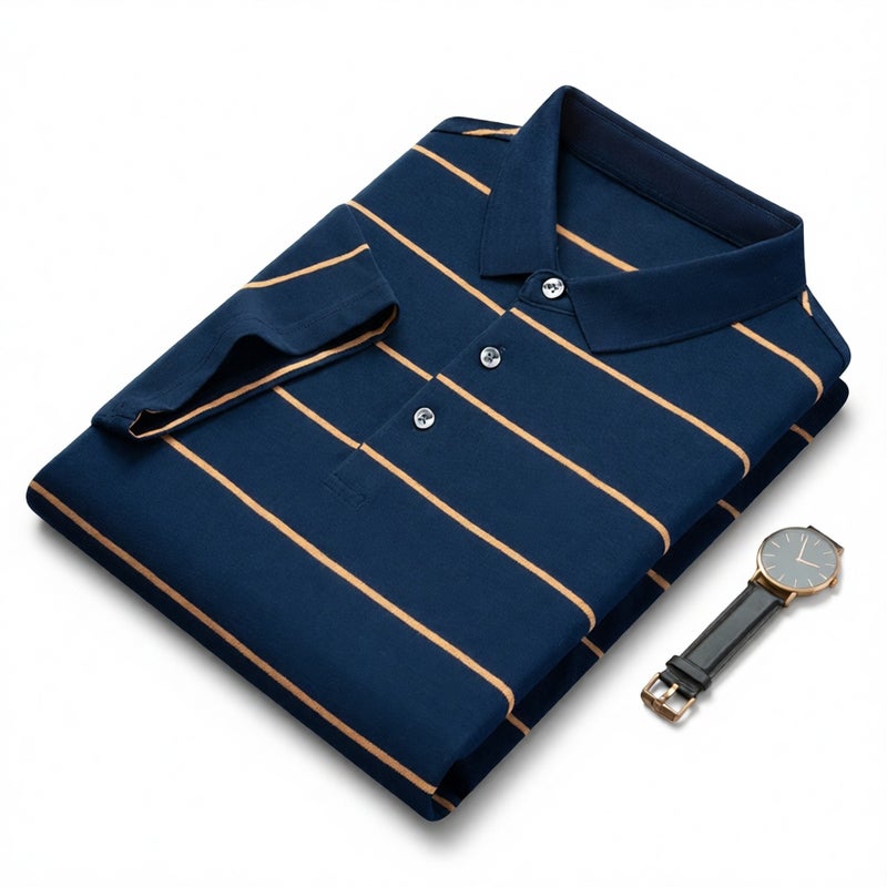 Men's Summer Short Sleeve Striped Polo Shirt Embroidered Business High-End Turned Collar Casual Top - Image 1