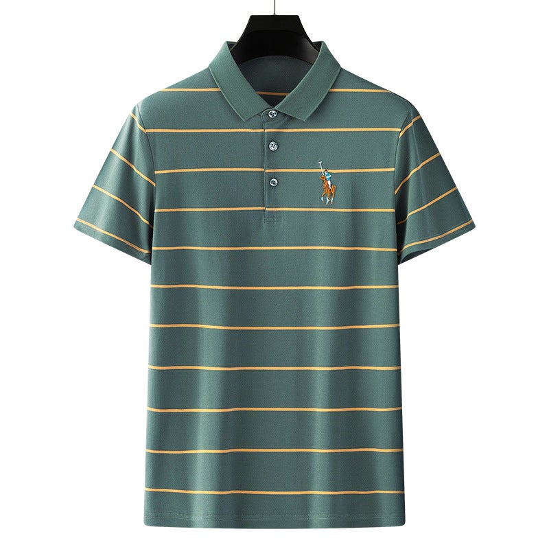 Men's Summer Short Sleeve Striped Polo Shirt Embroidered Business High-End Turned Collar Casual Top - Image 3