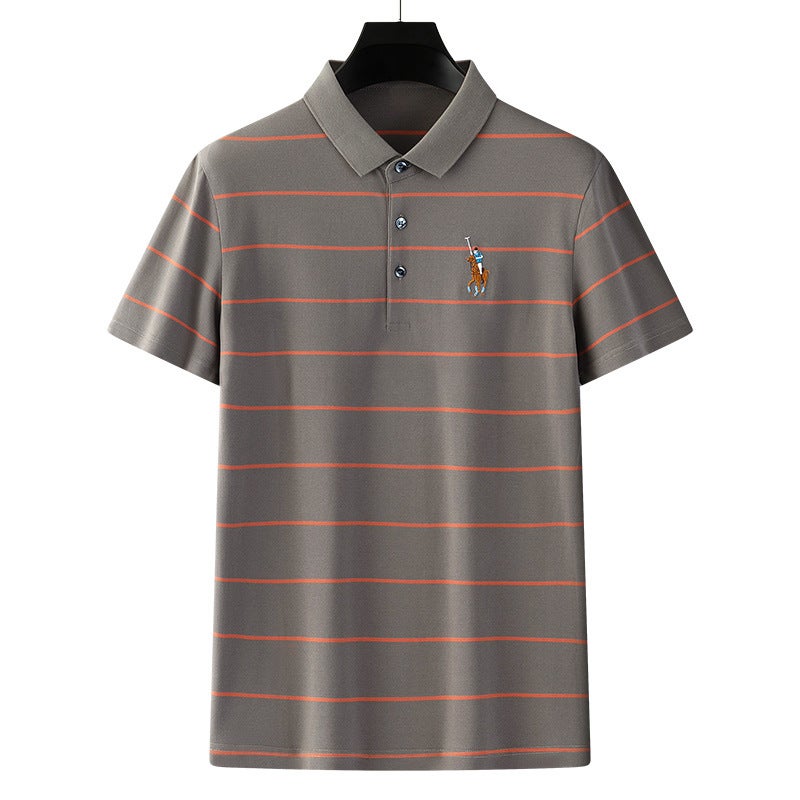 Men's Summer Short Sleeve Striped Polo Shirt Embroidered Business High-End Turned Collar Casual Top - Image 4