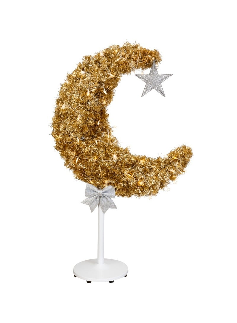 هلالفل حامل شجرة هلال ذهبي مزخرف بإضاءة LED | ديكور داخلي معدني لغرفة النوم، غرفة المعيشة، القاعة | مثالي لرمضان، العيد، حفلات الزفاف، الذكرى السنوية | ارتفاع ١٢٠ سم - Image 1
