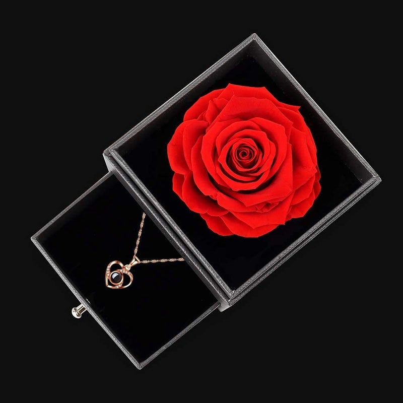 Foleto Real Preserved Rose - Eternal Handmade Rose with Love You Necklace, 1 Count, Red, 3.14 Inches, Traditional Style, Romantic, Stylish, Gift Set, 1 Pack - Image 5