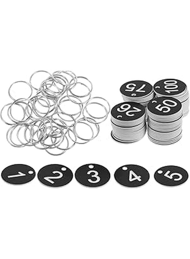 Black Round Numbered Tags 100pcs With Metal Rings For Locker Organization Inventory Management - Image 1