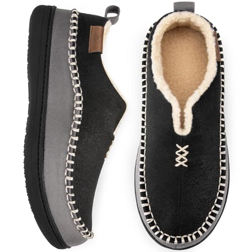 EverFoams Men's Moccasin Slippers Memory Foam Indoor/Outdoor Warm Suede House Shoes with Fuzzy Sherpa Lining (Black, Size 12 M US) - Image 1