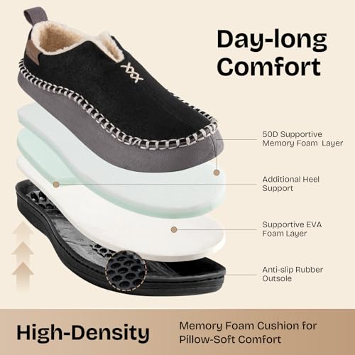 EverFoams Men's Moccasin Slippers Memory Foam Indoor/Outdoor Warm Suede House Shoes with Fuzzy Sherpa Lining (Black, Size 12 M US) - Image 5