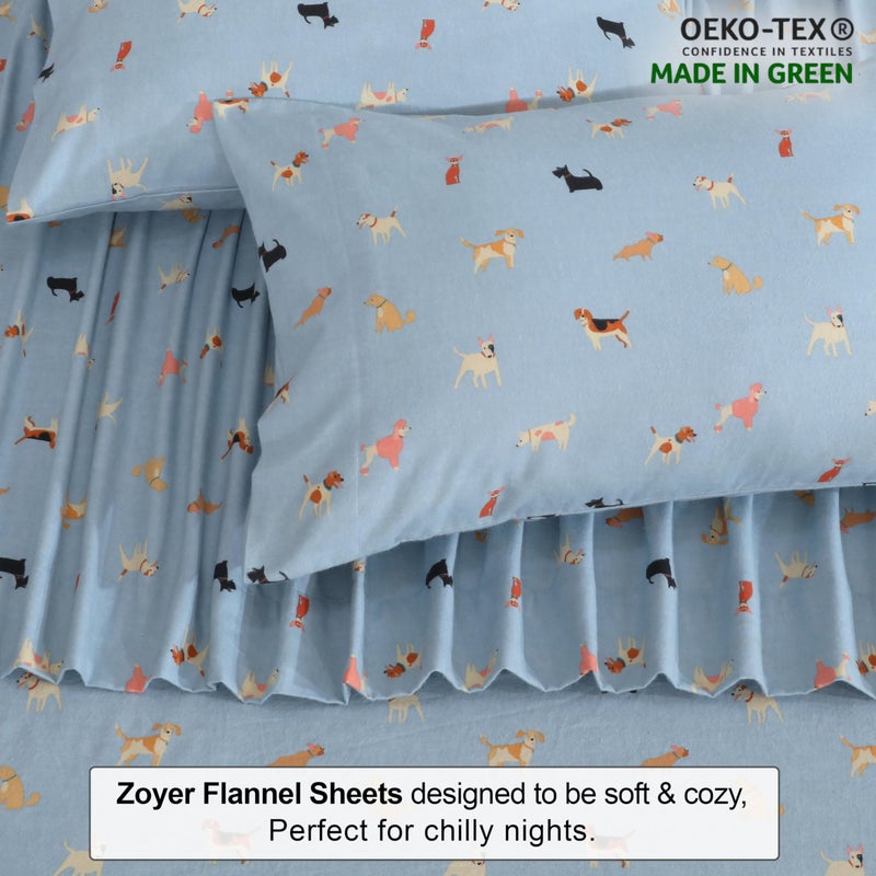 ZOYER Flannel Sheets Queen Size - 100% Cotton Double Brushed Bed Sheets, Deep Pockets 16 Inches Queen Sheet Set, All Seasons Breathable & Extra Soft - Warm & Cozy, 4 Piece, Puppy Pub - Image 4