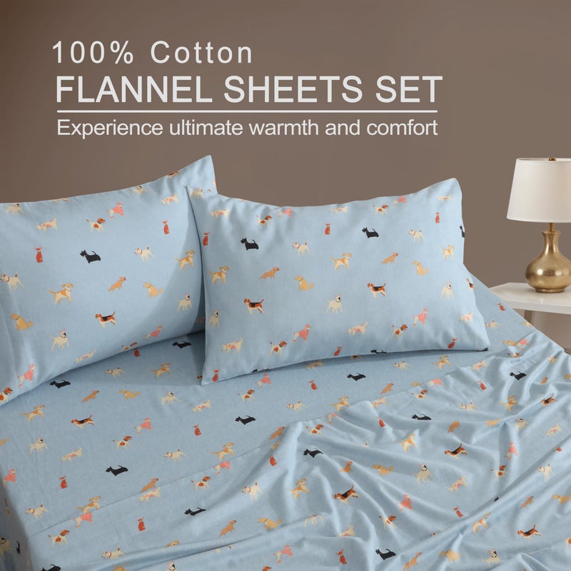 ZOYER Flannel Sheets Queen Size - 100% Cotton Double Brushed Bed Sheets, Deep Pockets 16 Inches Queen Sheet Set, All Seasons Breathable & Extra Soft - Warm & Cozy, 4 Piece, Puppy Pub - Image 3