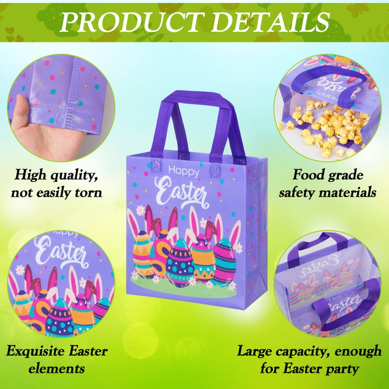 GOMANCHE Easter Egg Hunt Bags with Handle, 6 Pcs Non-Woven Easter Tote Bag, Reusable Exchange Gift Wrapping for Kids, Bulk Goodie Bag for Spring Party Favors Supplies - Image 3