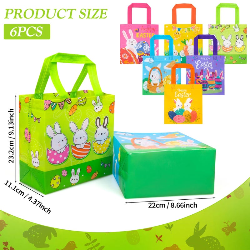 GOMANCHE Easter Egg Hunt Bags with Handle, 6 Pcs Non-Woven Easter Tote Bag, Reusable Exchange Gift Wrapping for Kids, Bulk Goodie Bag for Spring Party Favors Supplies - Image 2
