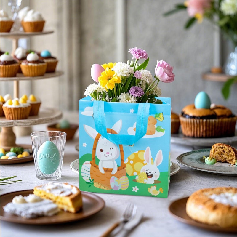 GOMANCHE Easter Egg Hunt Bags with Handle, 6 Pcs Non-Woven Easter Tote Bag, Reusable Exchange Gift Wrapping for Kids, Bulk Goodie Bag for Spring Party Favors Supplies - Image 5