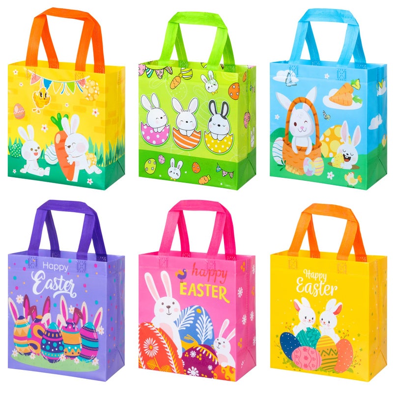 GOMANCHE Easter Egg Hunt Bags with Handle, 6 Pcs Non-Woven Easter Tote Bag, Reusable Exchange Gift Wrapping for Kids, Bulk Goodie Bag for Spring Party Favors Supplies - Image 1