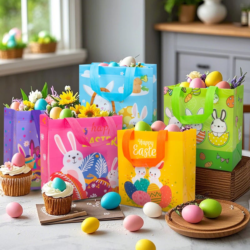 GOMANCHE Easter Egg Hunt Bags with Handle, 6 Pcs Non-Woven Easter Tote Bag, Reusable Exchange Gift Wrapping for Kids, Bulk Goodie Bag for Spring Party Favors Supplies - Image 4