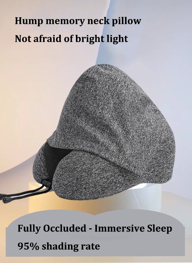 U-shaped travel pillow with hat, U-shaped neck pillow, Memory foam travel pillow, Wearing a hat to block light, Protecting privacy, Adult airplane pillows, Provide neck support, Portable pillow, Used for office car, train, long-distance flight, sleep (black) - Image 3