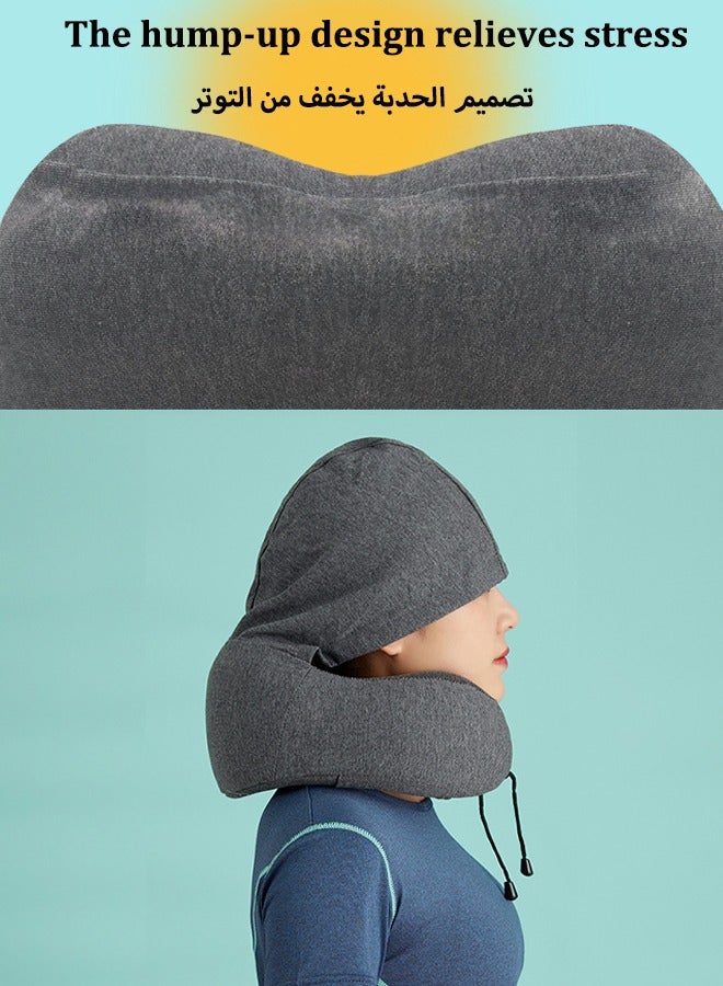 U-shaped travel pillow with hat, U-shaped neck pillow, Memory foam travel pillow, Wearing a hat to block light, Protecting privacy, Adult airplane pillows, Provide neck support, Portable pillow, Used for office car, train, long-distance flight, sleep (black) - Image 5