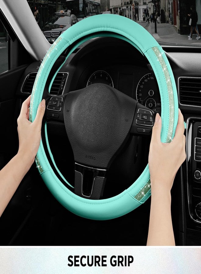 Road Comforts Steering Wheel Cover, Glitter Bling Leather Wheel Cover, Universal Fit 14.5"-15.5" Steering Wheels for Women & Girls, Anti-Slip Car Wheel Protector for Cars, Trucks, Vans, SUVs-Mint - Image 5