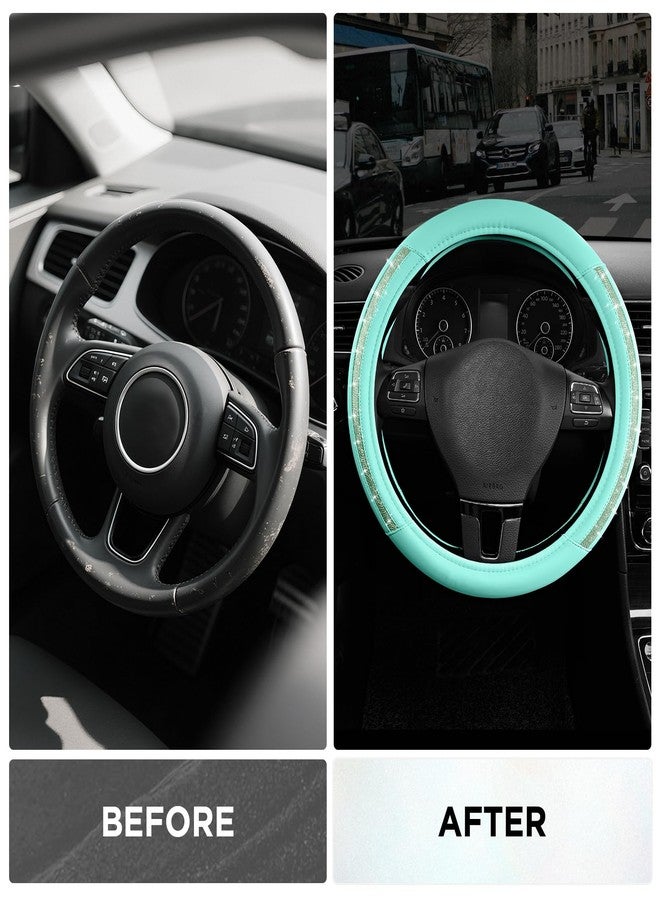 Road Comforts Steering Wheel Cover, Glitter Bling Leather Wheel Cover, Universal Fit 14.5"-15.5" Steering Wheels for Women & Girls, Anti-Slip Car Wheel Protector for Cars, Trucks, Vans, SUVs-Mint - Image 3