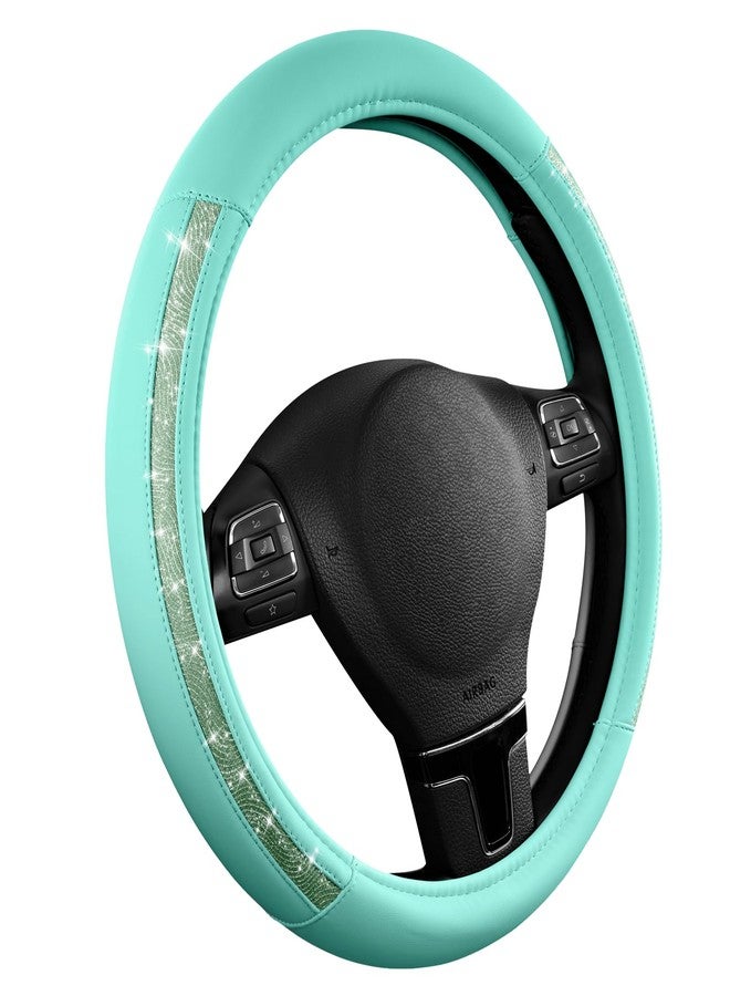 Road Comforts Steering Wheel Cover, Glitter Bling Leather Wheel Cover, Universal Fit 14.5"-15.5" Steering Wheels for Women & Girls, Anti-Slip Car Wheel Protector for Cars, Trucks, Vans, SUVs-Mint - Image 2