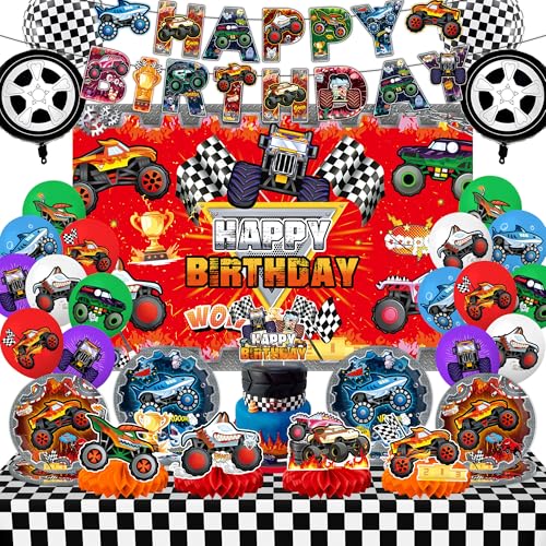 KHPGQIAS Truck Birthday Party Supplies Truck Theme Party Decorations Include Tablecloth Banner Plate Napkin Cups - Image 1