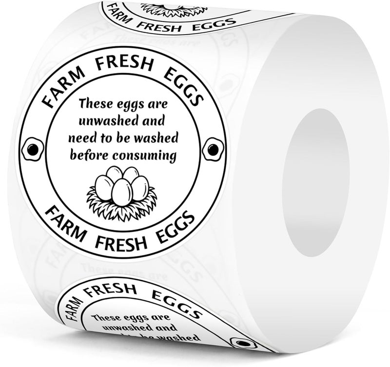 Bueake 500 Pcs 2 Inch Farm Fresh Eggs Carton Labels Self-Adhesive Unwashed Stickers for Chicken, Quail, Duck Egg Handling Labels - Image 1