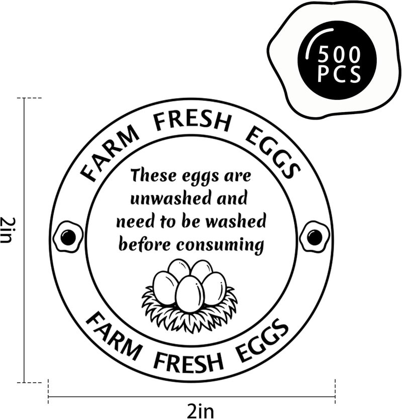 Bueake 500 Pcs 2 Inch Farm Fresh Eggs Carton Labels Self-Adhesive Unwashed Stickers for Chicken, Quail, Duck Egg Handling Labels - Image 2