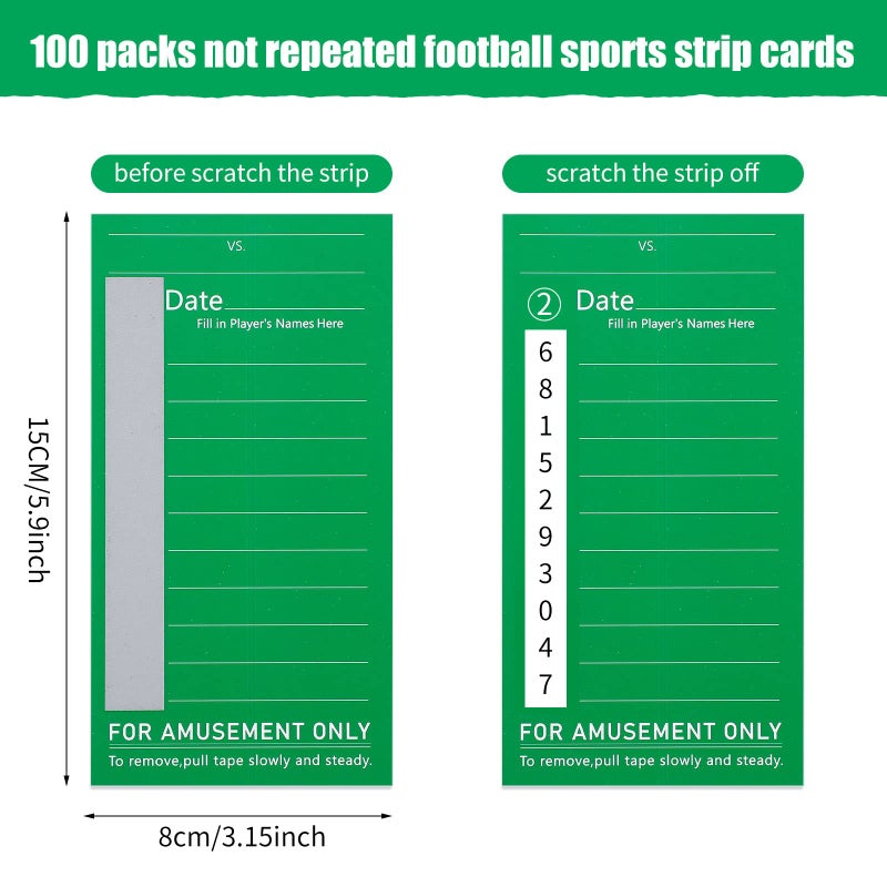 ABURRORI 100 Pack 10 Line Sports Strip Cards Super Football Bowl Football Pool Cards, 100 No-repeat Green Baseball Boxing Soccer Football Strip Cards Playing Scratch Off Cards for Super Football Party Favor - Image 2