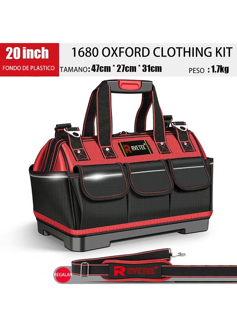 20 inch Tool Bag with Plastic Base 1680D Oxford Cloth Waterproof Tools Storage Bag - Image 2