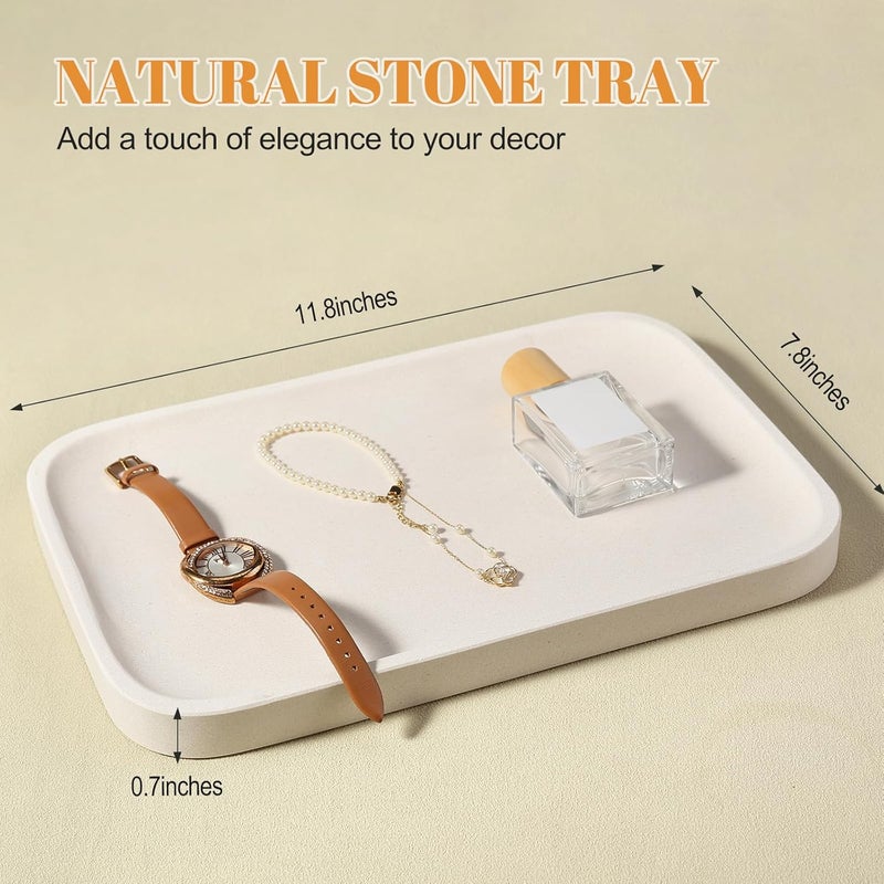 Koville Marble Tray, 12"x8" Marble Vanity Tray for Bathroom Kitchen Countertop, Rectangular Stone Tray for Cosmetics Perfume Trinket, Decorative Catchall Trays (Lymra Limestone) - Image 2