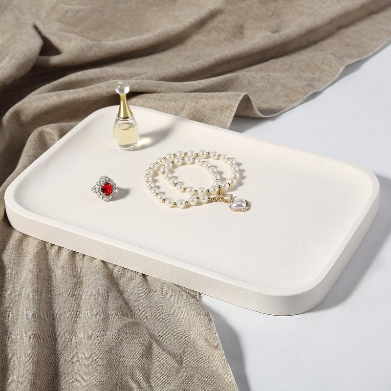 Koville Marble Tray, 12"x8" Marble Vanity Tray for Bathroom Kitchen Countertop, Rectangular Stone Tray for Cosmetics Perfume Trinket, Decorative Catchall Trays (Lymra Limestone) - Image 1