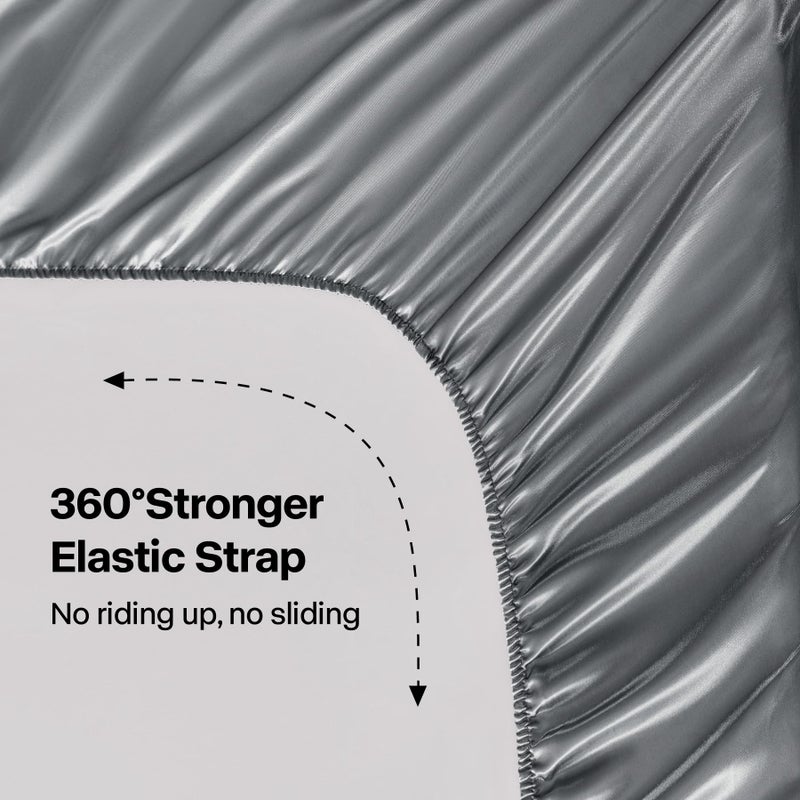 BEDELITE Satin Sheets Full Size Bed Set, Luxury Soft Dark Grey Silky Sheets for Hair and Skin, Similar to Silk Bed Sheets Set 4 Pieces with 1 Deep Pocket Fitted Sheet, 1 Flat Sheet, and 2 Pillowcases - Image 4