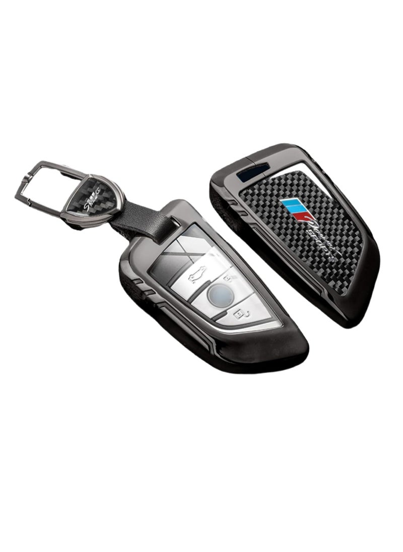 Oasisgalore Carbon Fiber Key Fob Cover and Keychain for BMW 5, 6, 7 Series, X1, X2, X3, X5, X6, X7（Black）  - Image 1