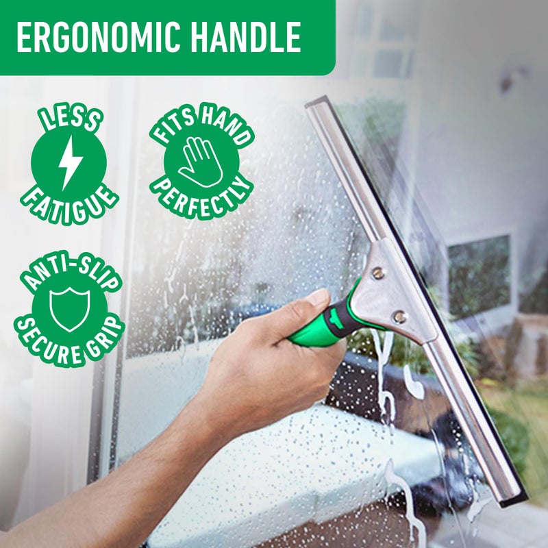 UNGER 79000 ErgoTec Window Squeegee 35cm - Rubber Squeegee Blade, Stainless Steel Channel & Rubber Grip Handle - Window Cleaning Equipment - Image 4
