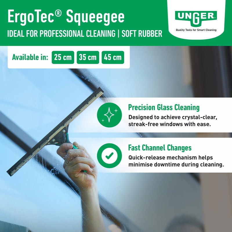 UNGER 79000 ErgoTec Window Squeegee 35cm - Rubber Squeegee Blade, Stainless Steel Channel & Rubber Grip Handle - Window Cleaning Equipment - Image 2