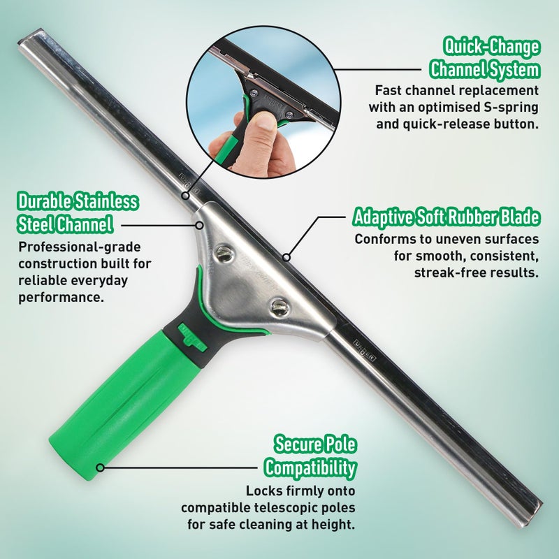 UNGER 79000 ErgoTec Window Squeegee 35cm - Rubber Squeegee Blade, Stainless Steel Channel & Rubber Grip Handle - Window Cleaning Equipment - Image 3