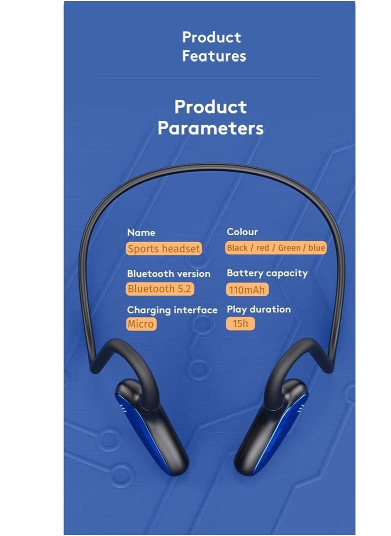 Generic - Bone Conduction Earphone Portable Wireless Bluetooth Headset, Sports Earphones，Waterproof and Sweatproof, Up to 15 Hours of Playing Time (blue)… - Image 1