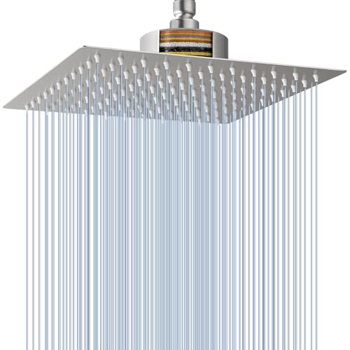 Voolan Rain Shower Head with Filtered - High Flow Large Rainfall Shower Heads Made of Stainless Steel - Waterfall Showerhead Filter For Hard Water(12" Brushed Nickel) - Image 1