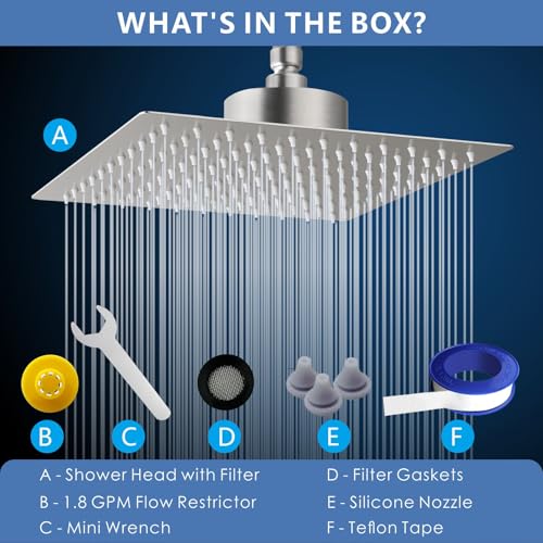 Voolan Rain Shower Head with Filtered - High Flow Large Rainfall Shower Heads Made of Stainless Steel - Waterfall Showerhead Filter For Hard Water(12" Brushed Nickel) - Image 5