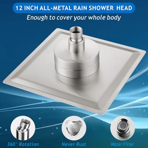 Voolan Rain Shower Head with Filtered - High Flow Large Rainfall Shower Heads Made of Stainless Steel - Waterfall Showerhead Filter For Hard Water(12" Brushed Nickel) - Image 2