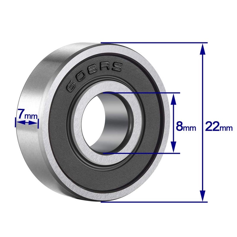 ANCIRS 20pcs 608-2RS Ball Bearing Double Rubber Sealed Miniature Deep Groove 608rs for Skateboard Inline Scooter Roller Blade Skate(8mm x 22mm x 7mm) - Image 2