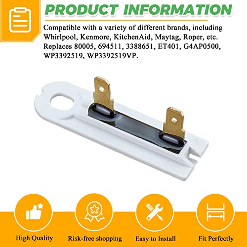 Techecook 𝙐𝙥𝙜𝙧𝙖𝙙𝙚𝙙 20Pack 3392519 Dryer Thermal Fuse by Techecook - Replacement for Whirl-Pool Ken-More Dryers - Compatible for Part 80005 3388651 WP3392519VP 694511 Thermal Fuse (20 Pack) - Image 2